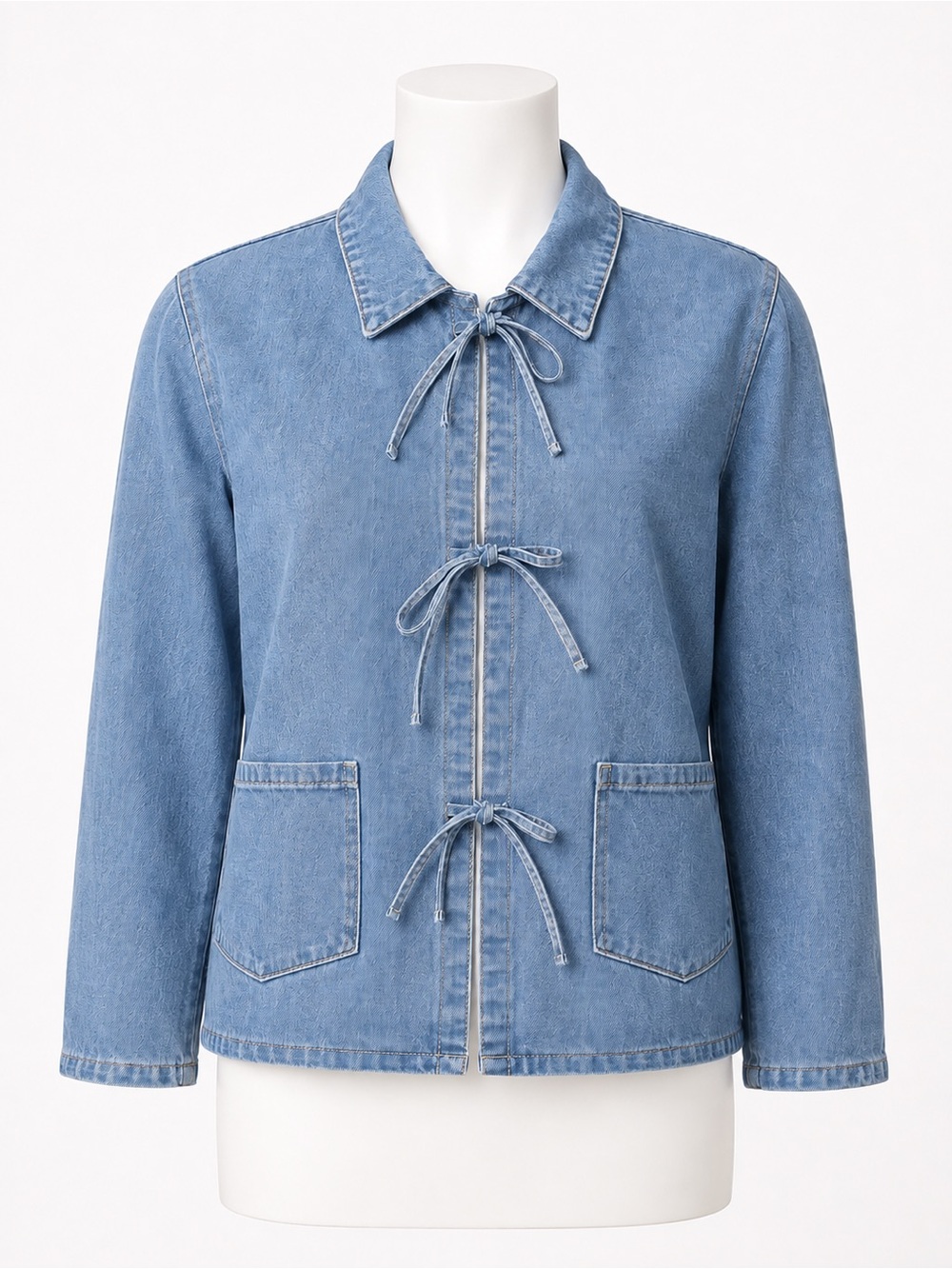 Denim Tie Front Chore Jacket Bow Front Large